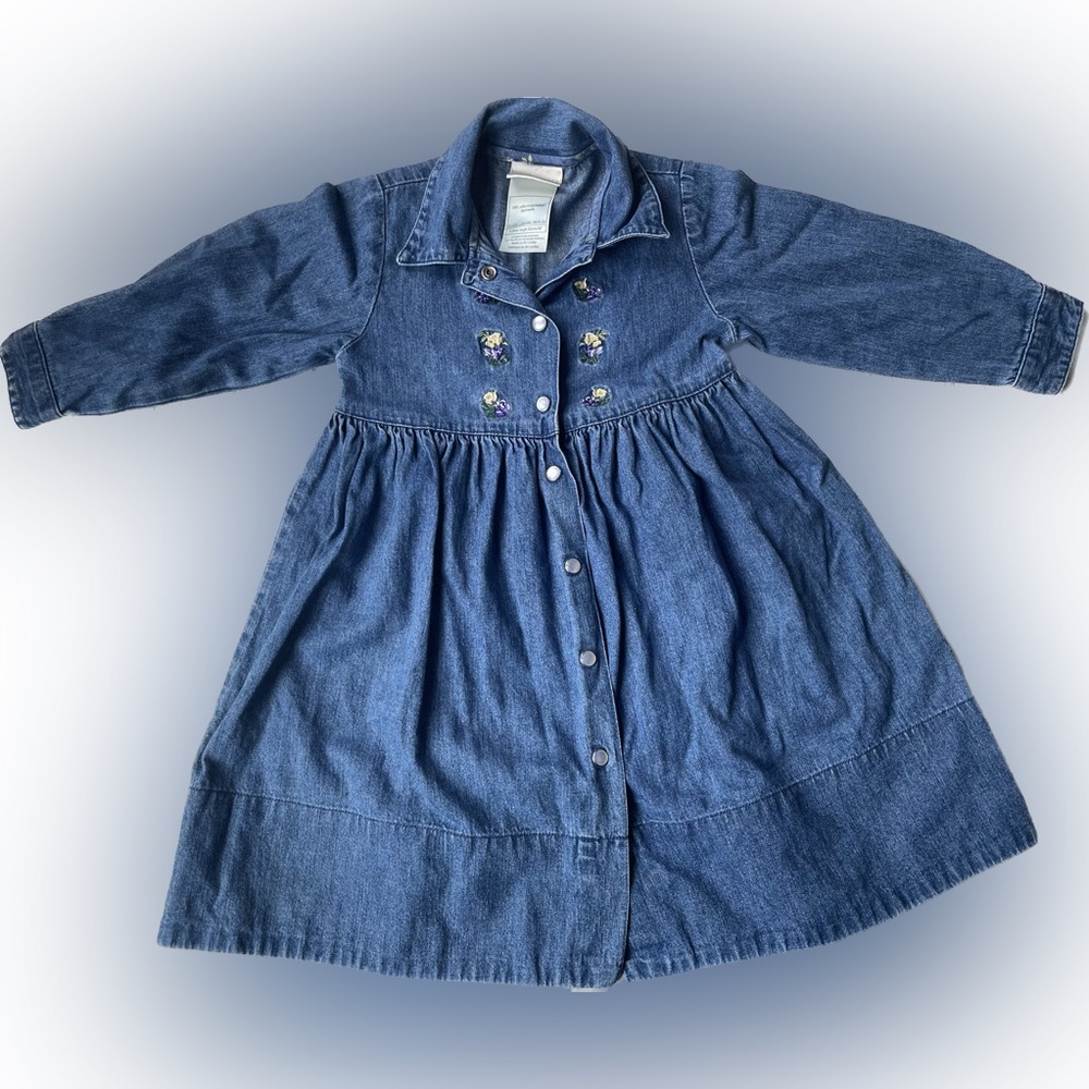 Laura Ashley Mother & Child Girls Dress Size 2 Denim Modest Pearl Snaps - Picture 2 of 9